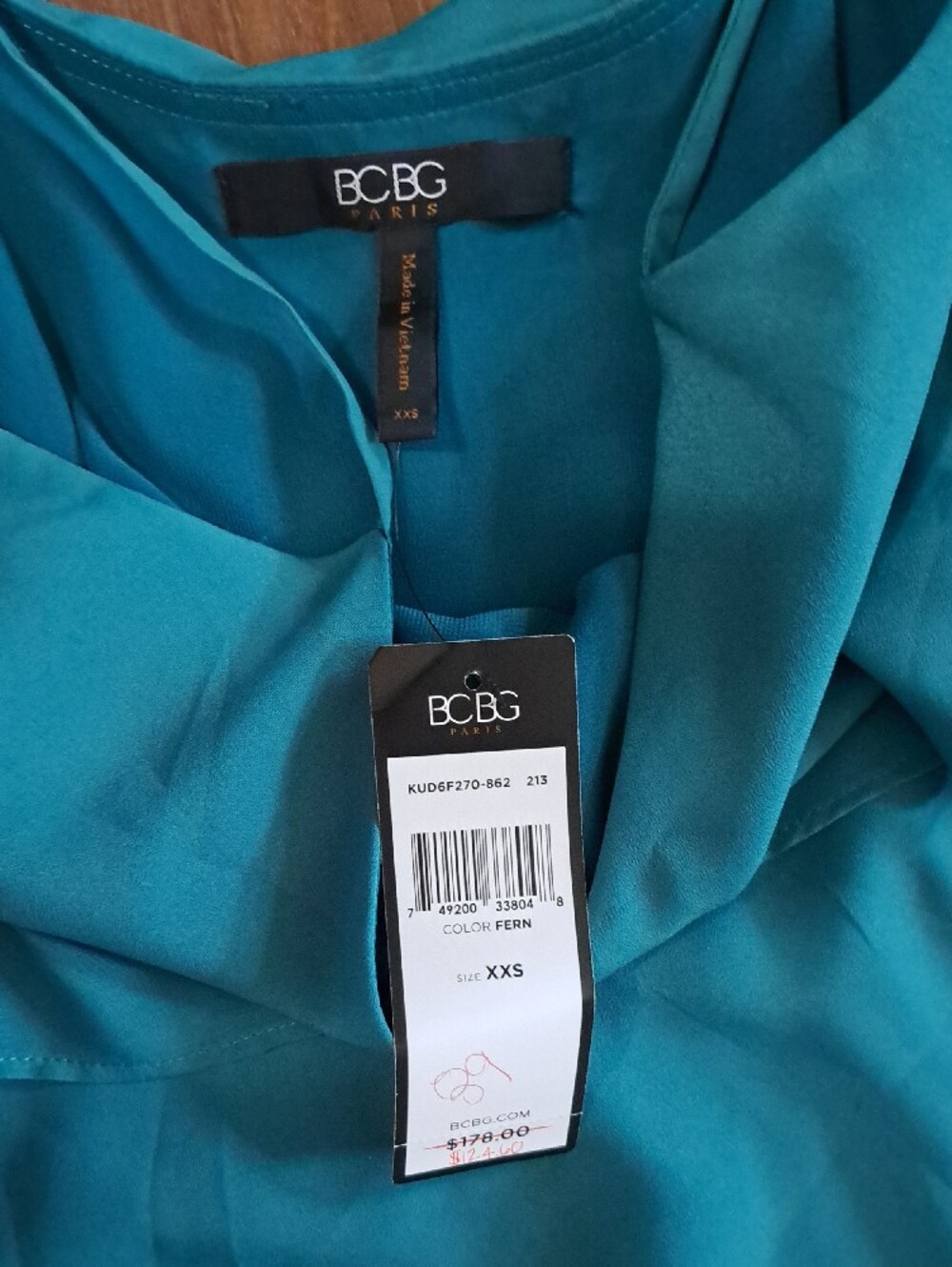 BCBG Teal Ruffled High-Low Slip Dress - Picture 2 of 6